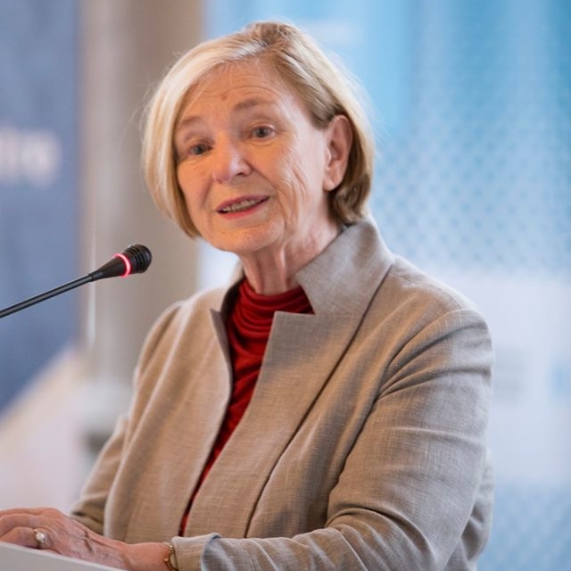 Prof. Ursula Männle (Staatsministerin a.D. und ehemalige Vorsitzende der HSS) bei der Neueröffnung des Konferenzzentrums der Hanns-Seidel-Stiftung in München, 2021. 