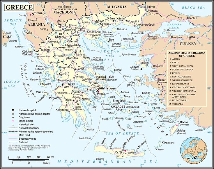 Karte Griechenlands mit den ägäischen Inseln und Nachbarstaaten
