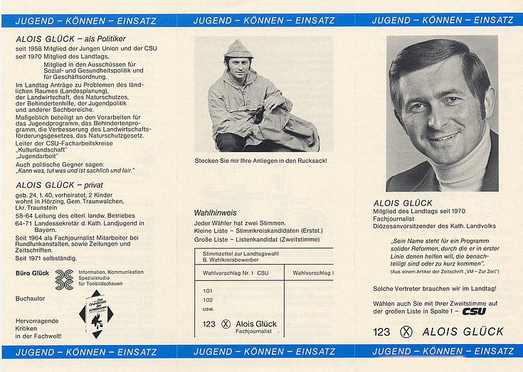 Wahlwerbung für Alois Glück für die Landtagswahl 1974