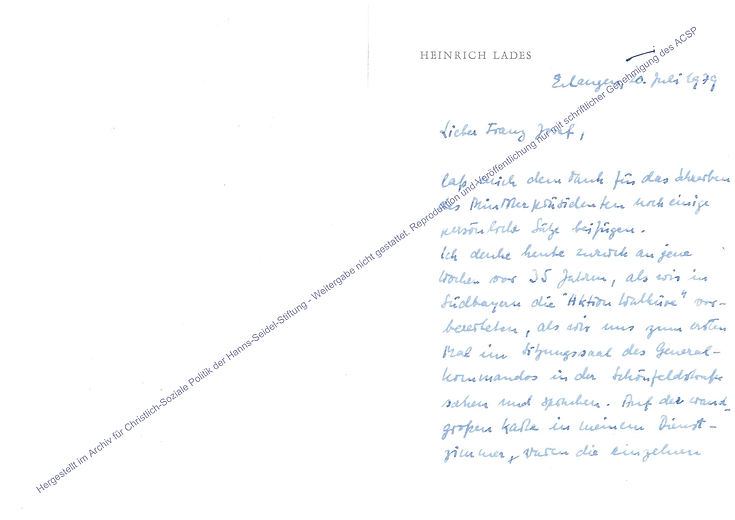 Brief von Heinrich Lades an Franz Josef Strauß vom 20.07.1979, Seite 1
