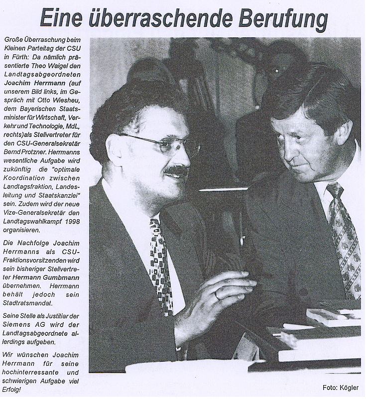 Joachim Herrmann als Vize-Genalsekretär mit Otto Wiesheu 1997
