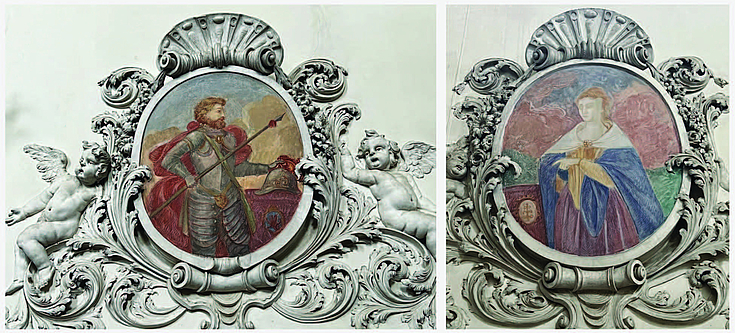 Fiktive Porträts der Klostergründer Alberada und Hermann: Wandgemälde in der Klosterkirche Banz 