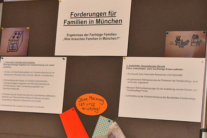 Die Forderungen für Familien in München der Caritas konnten von den Teilnehmern kommentiert werden.